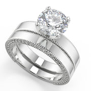 Micaela Hand Carved Milgrain Solitaire Round Cut Diamond Engagement Ring - Nivetta